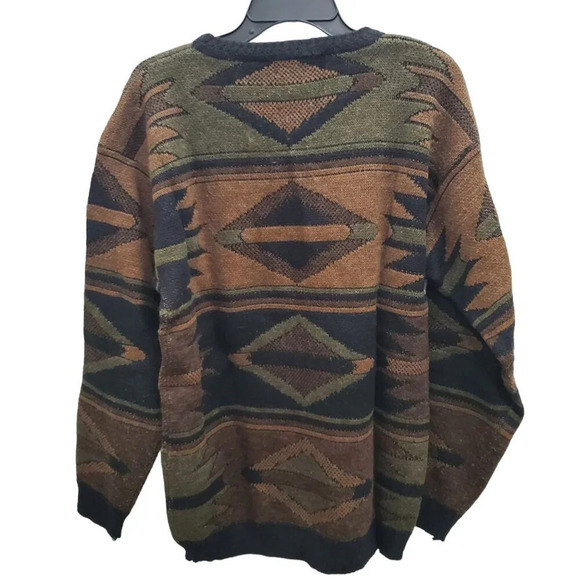 Croft & Barrow Mens Vintage 80s Funky Brown Southwestern Wool Grandpa Sweater LT - Picture 6 of 6
